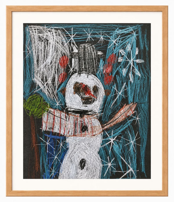Ein Schneemann in der Abenddämmerung 